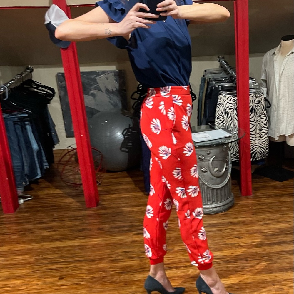 Express Red and White Floral Women's Joggers